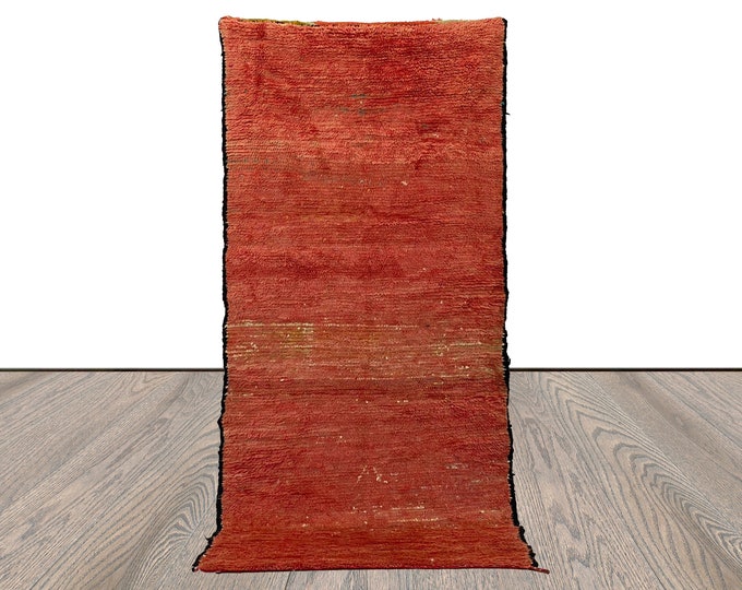 Vintage Moroccan faded red solid shag Rug 3x8.