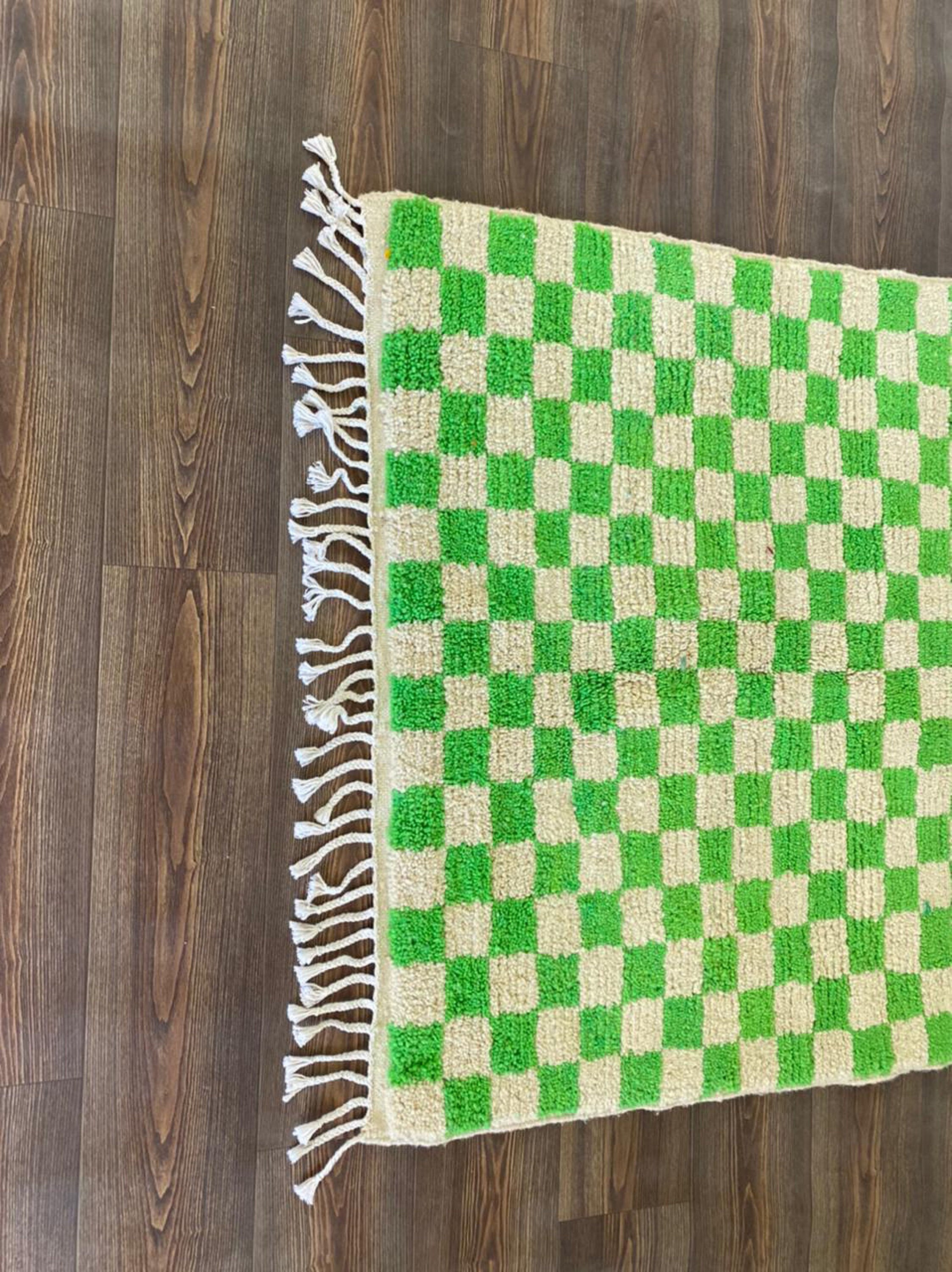 Light Green and white Checkered rug! Moroccan Berber rug