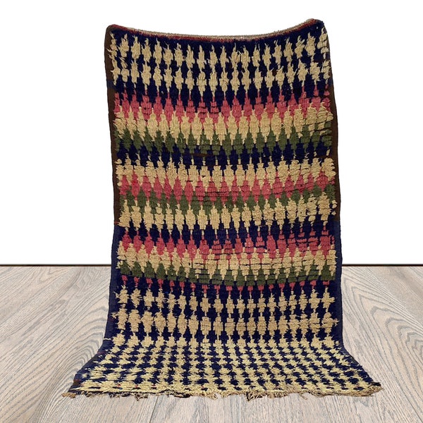 Berber vintage area rug 3 x 6 feet, woolen colorful rug.