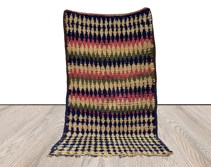 Berber vintage area rug 3 x 6 feet, woolen colorful rug.