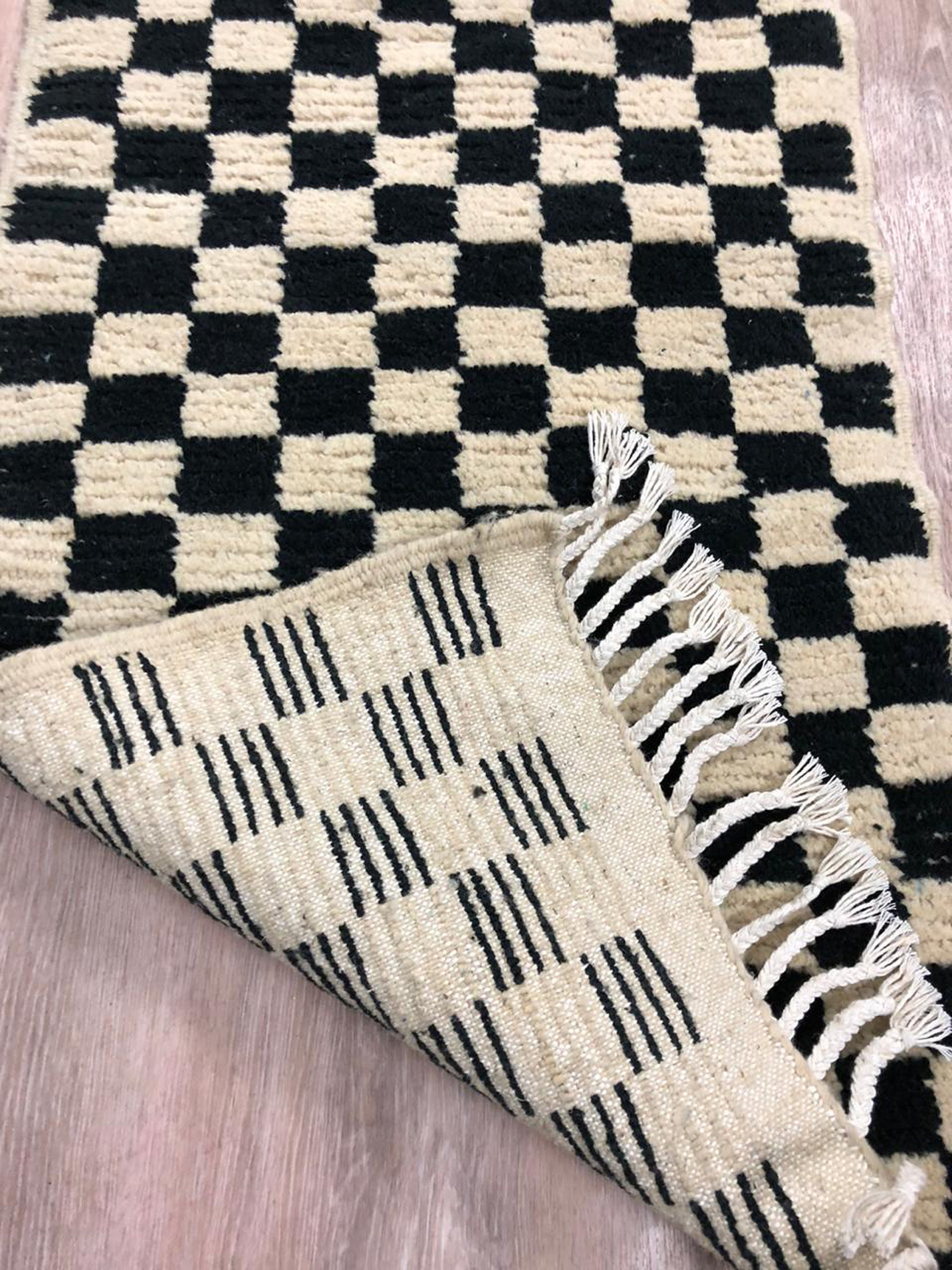 Black and white rug, Checkered rug, Moroccan Checker rug, Berber