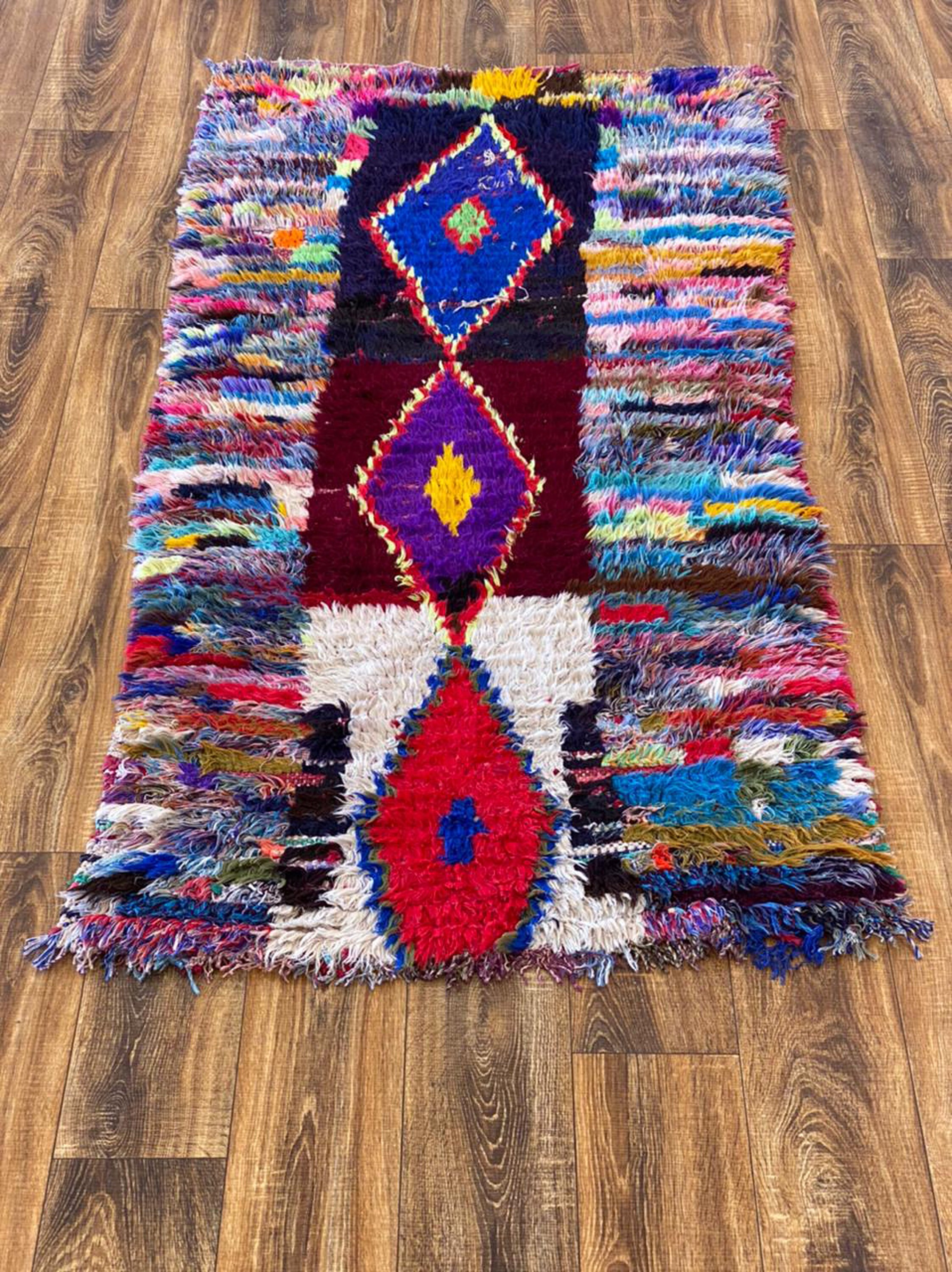 vintage Moroccan small Berber runner rug, 3x6 handwoven striped and