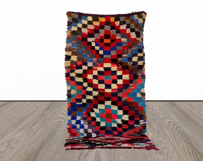 3x6 Moroccan checkered Vintage colorful Rug.