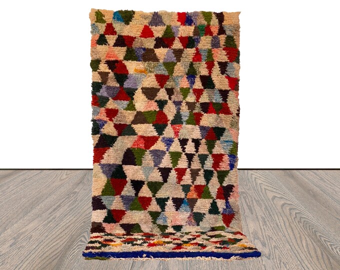 Small runner Handwoven rugs, Vintage Moroccan Diamond Flooring Rug 3x7.