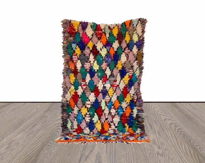 3x5 Moroccan Colorful Diamond Vintage runner Rug.