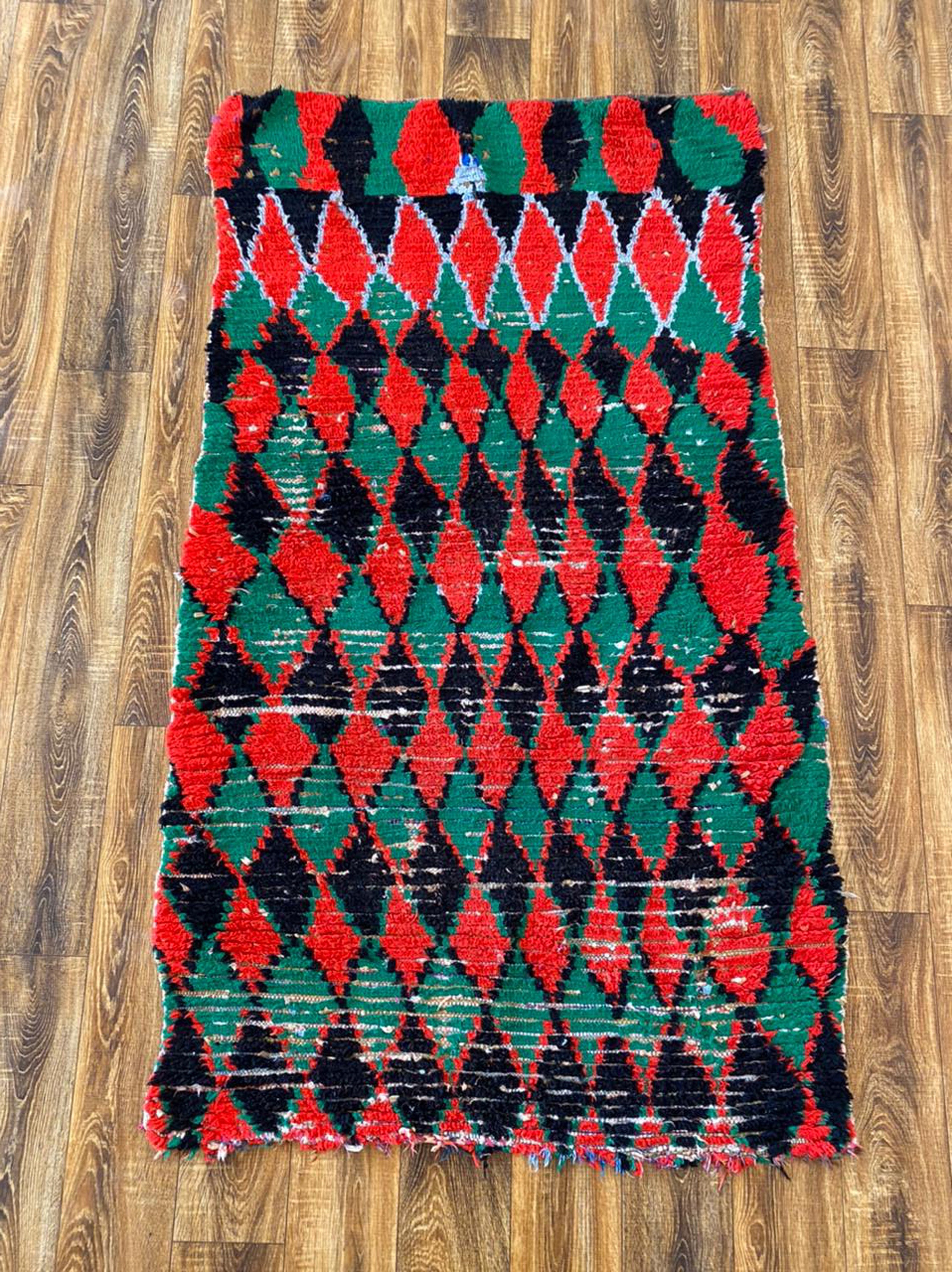 4x6 Vintage Colorful Moroccan Diamond area Rug.