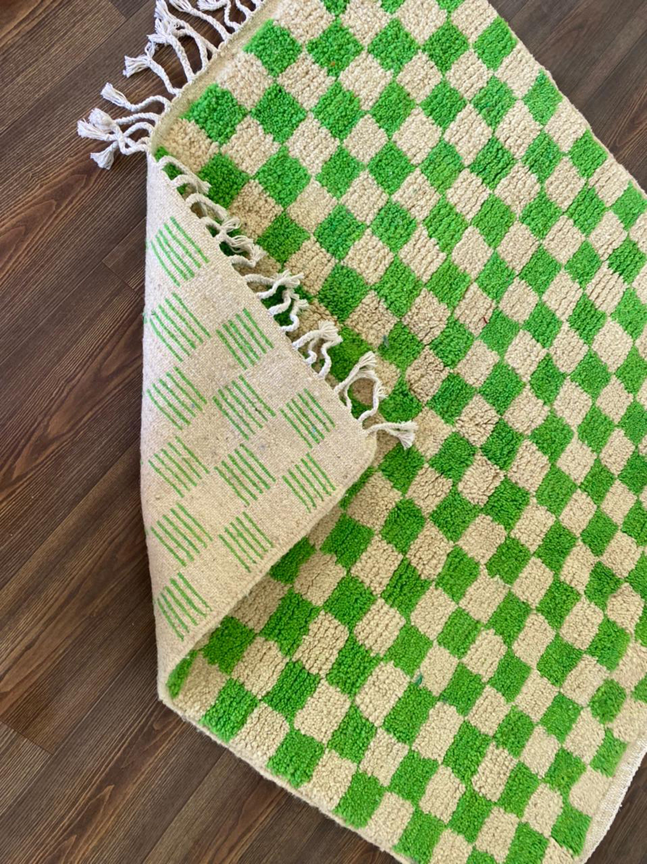 Light Green and white Checkered rug! Moroccan Berber rug
