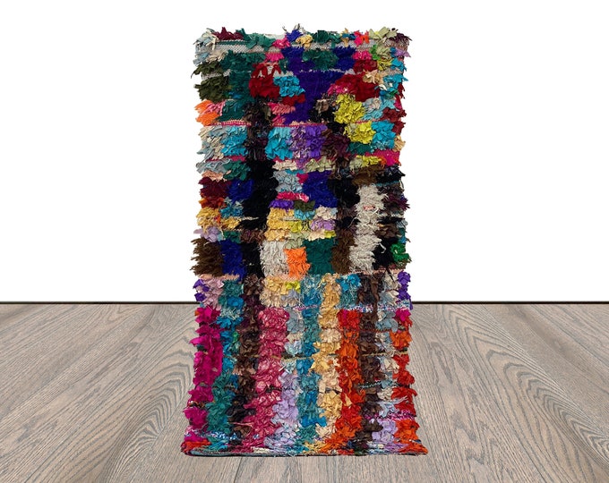 3x6 Boucherouite Small Moroccan Rug, Vintage colorful shag Rug.