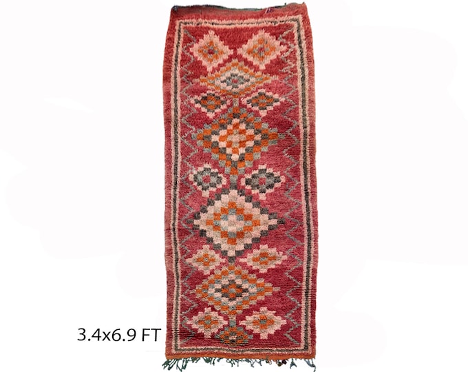 Long Moroccan 3x7 runner rug, vintage Berber rug runner.
