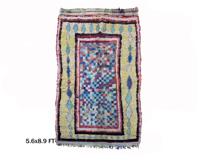 6x9 Moroccan Boucherouite Area Rug: Colorful Vintage Rug!