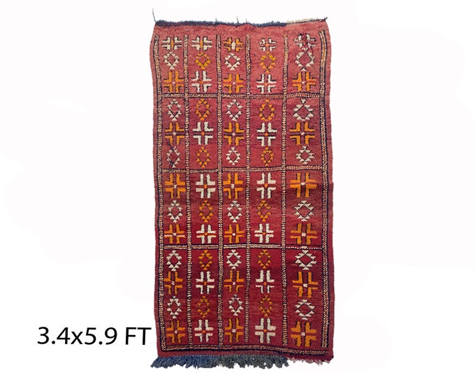 Small Moroccan red rug 3x6, vintage Berber rugs.