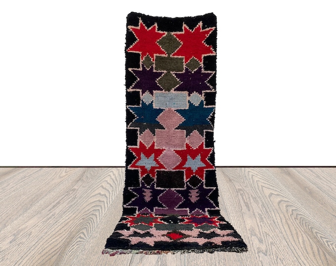 3x9 ft Moroccan vintage narrow runner rug, Berber colorful rugs.