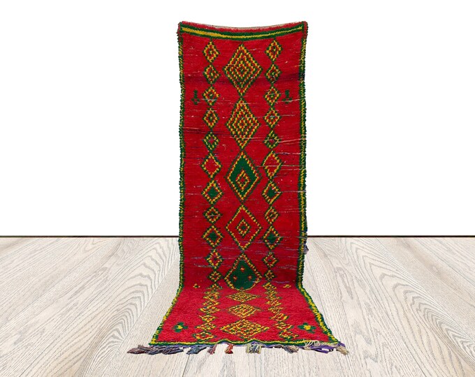 Moroccan runner narrow Rug, 3 x 10 feet ,Cotton and Wool rug.