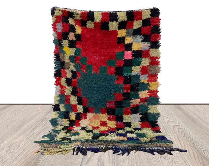 3 By 5 ft Berber Checkered Small runner rug, Moroccan vintage colorful Rugs.