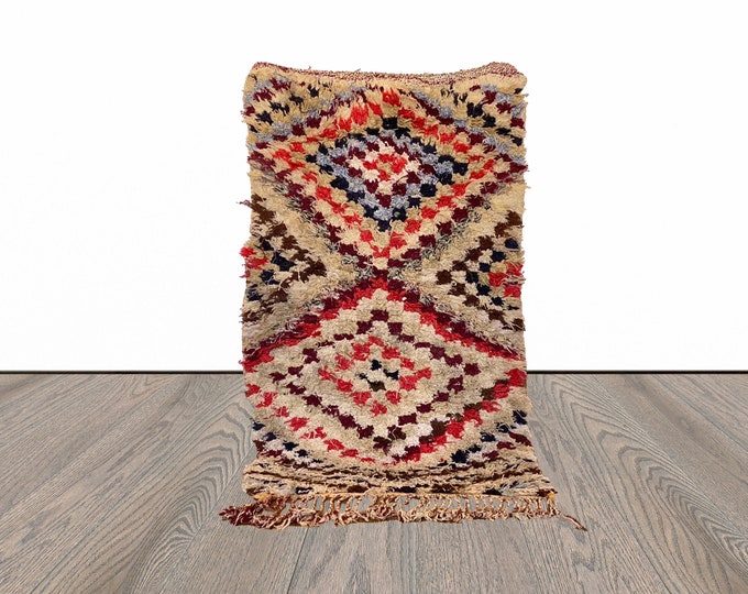 2x3 Checkered Small Moroccan Vintage narrow runner Rug.