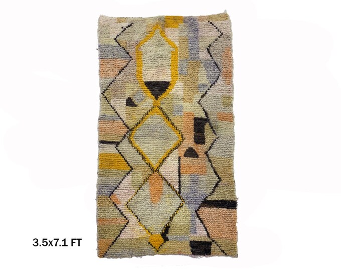 3x7 Colorful Vintage Moroccan Berber Runner Rug: Unique Bohemian Style Rug.