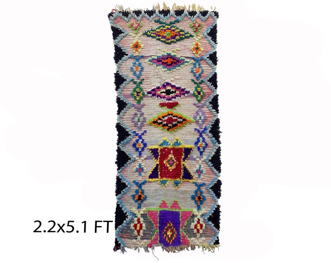 Small Moroccan colorful rug 2x5, Berber vintage rug.