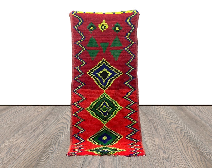 narrow small runner Rug, Moroccan Berber red Rug 2x6.