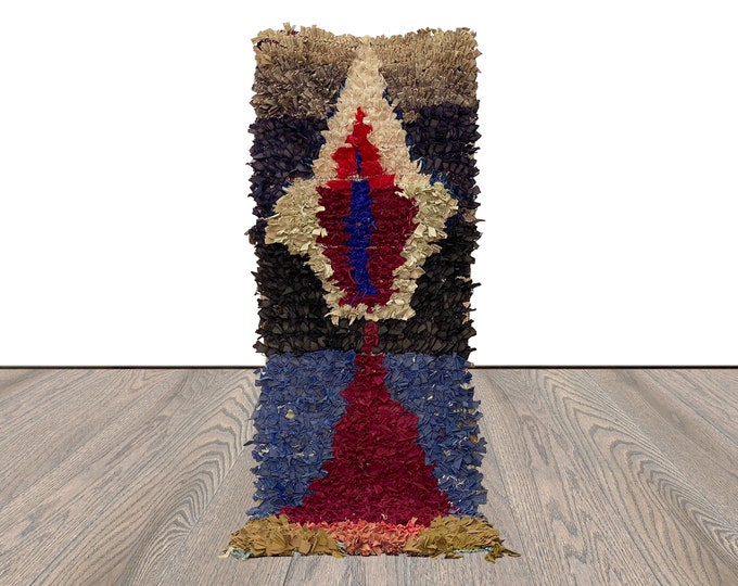 Narrow small Moroccan Berber runner Rug, 2x6 Colorful Handwoven Rugs.