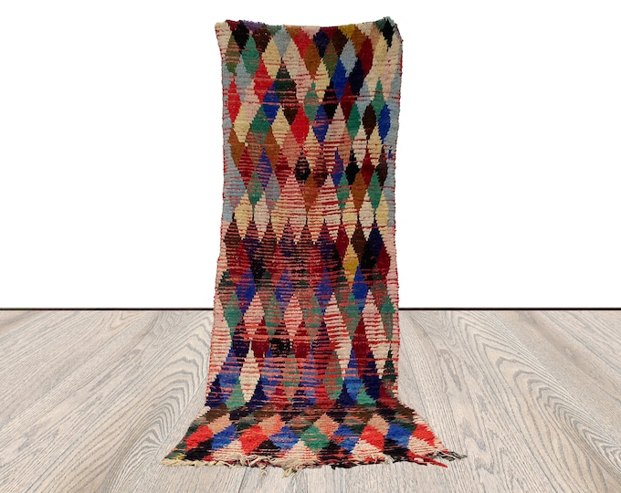 3x8 ft narrow runner rug, bohemian home decor rug, vintage colored diamond worn rug.