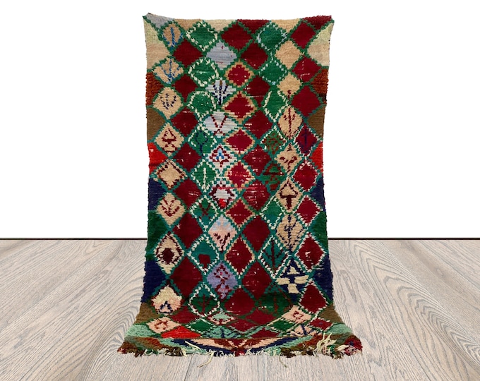 Moroccan Colorful Dimond runner Rugs, 3x6 ft Berber vintage Tribal Rug.