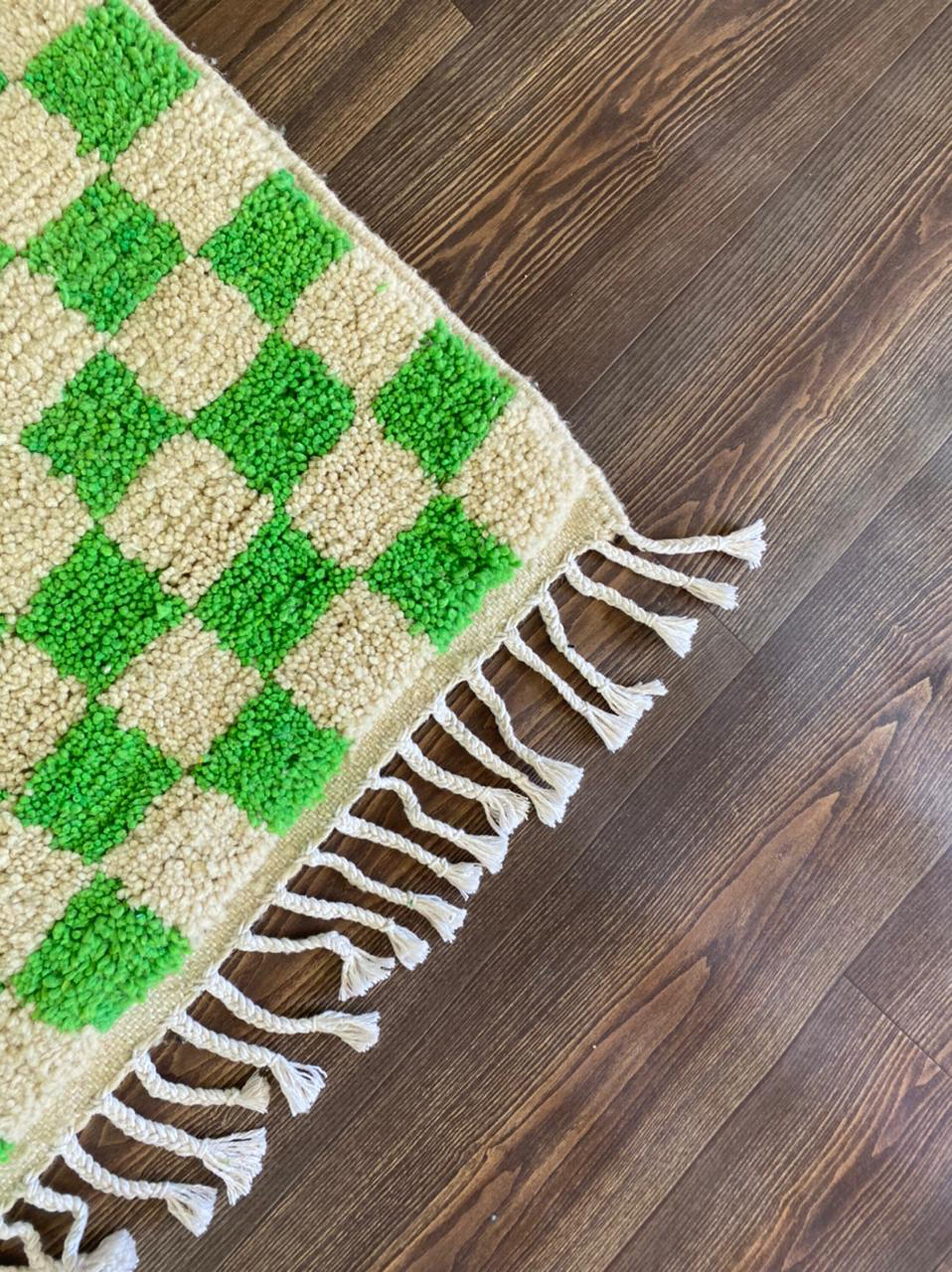 Light Green and white Checkered rug! Moroccan Berber rug