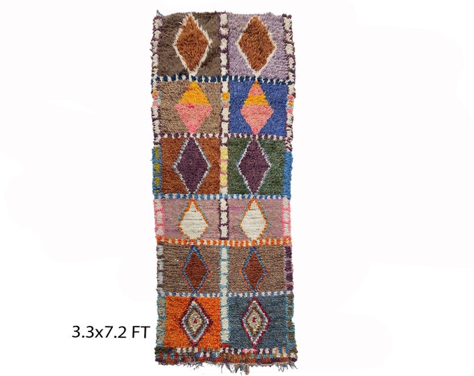Entryway diamond 3x7 runner rug, Moroccan colorful rug runner.
