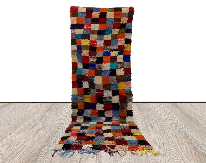 3x10 ft Berber Vintage Checkered Colorful runner Rug.
