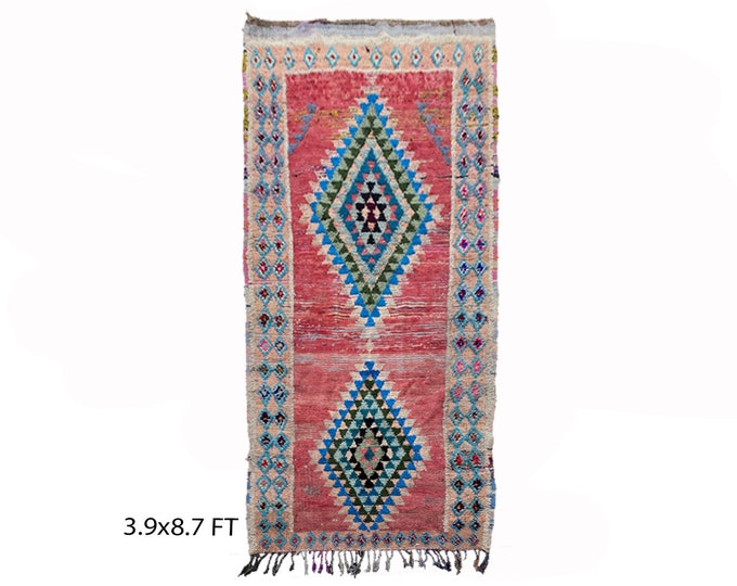 Diamond handwoven rugs 9x4, Moroccan colorful Berber Rug.