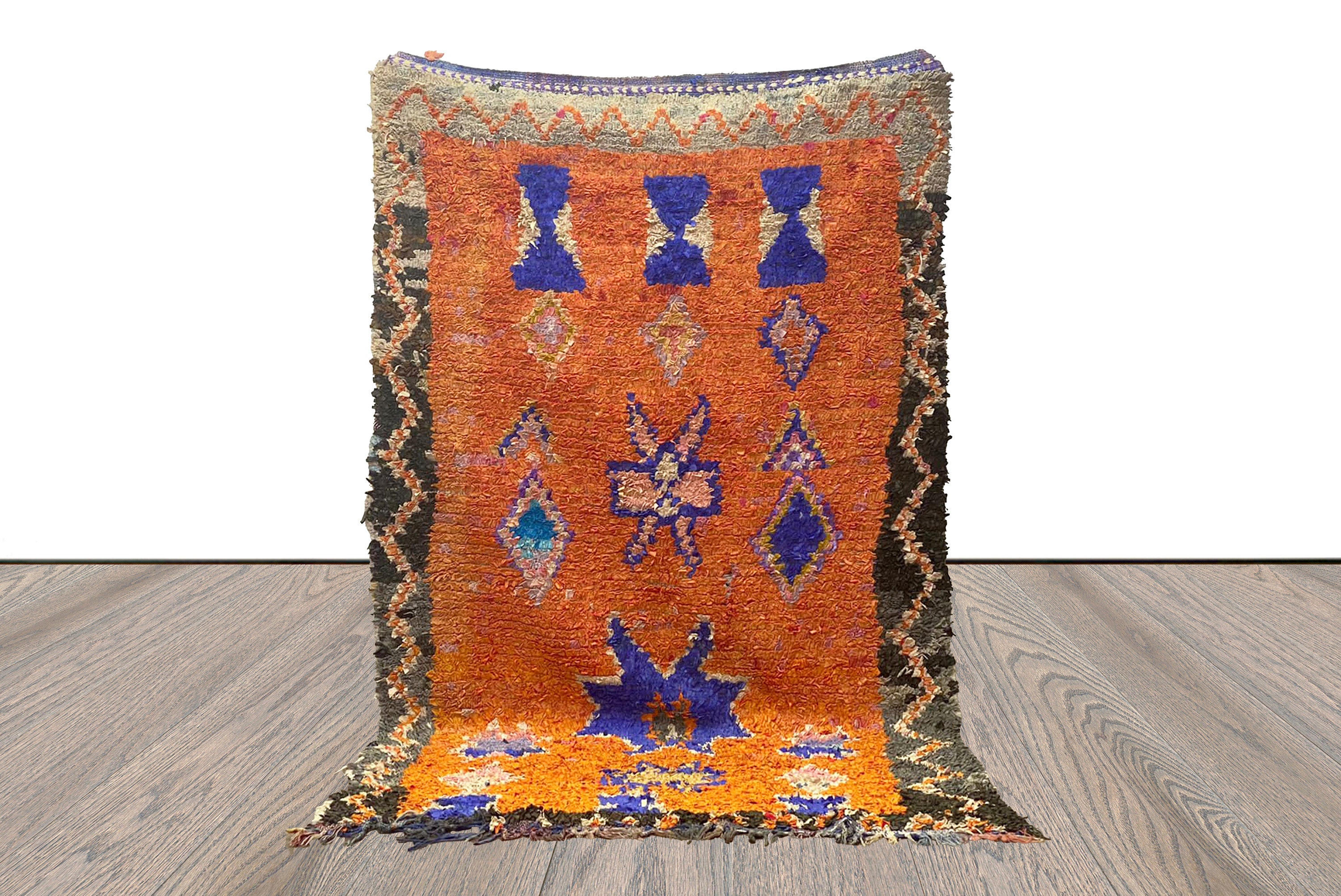 新品未使用　Moroccan boucherouite rug ポシャルウィット Boucherouite | Handcrafted Vintage Moroccan Rug 140 cm x 72 cm