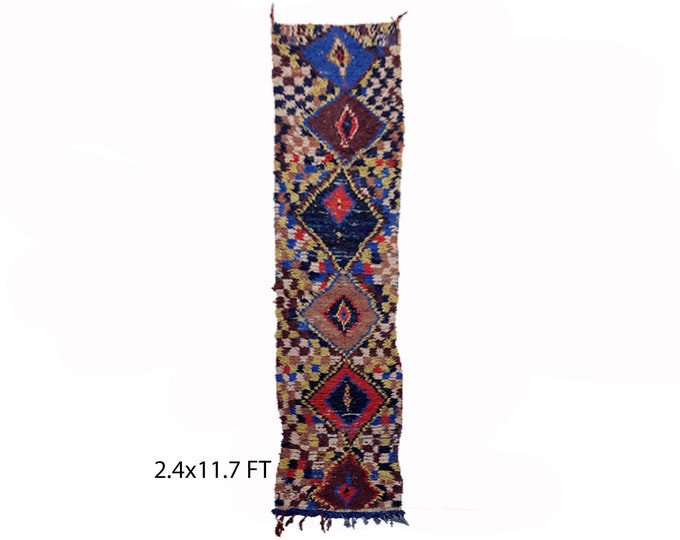 Extra narrow 12x2 runner Rugs. Moroccan vintage rug runner.