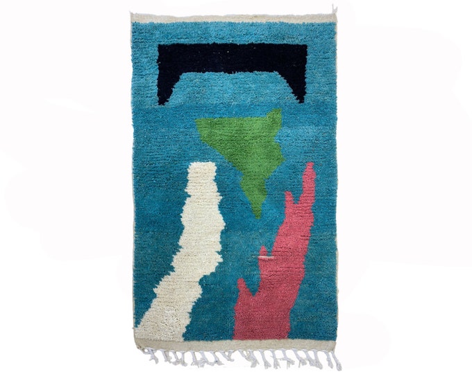 Colorful Moroccan Wool Rug, Unique Handwoven Area Rug.