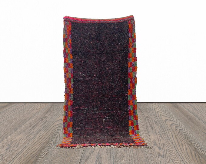 4x9 Feet Moroccan vintage shaggy Runner Rug.