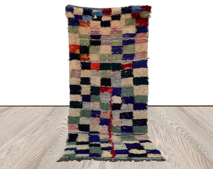 Checkered colorful Moroccan Rugs, Berber woven runner Rug 3x8 feet.