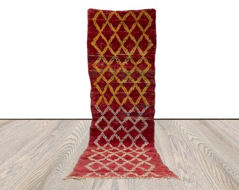 2x10 ft berber vintage diamond runner rug, moroccan narrow long runners rug.