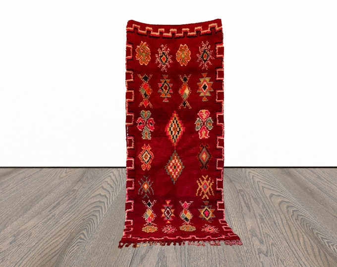 3x9 Vintage Moroccan woolen runner Rug.