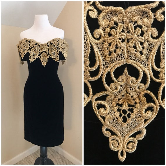 80s Off-Shoulder Dress | Little Black Dress | Vint