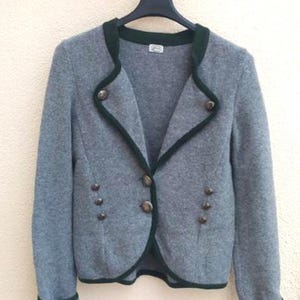 Vintage Gossl Damen Wolljacke, Retro, SizeXS/S, Grau und Grün, Dirndl Österreichische Strickjacke, Alpen Oktoberfest Outfit