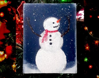 Handpainted Snowman Sign | Small Hand Painted Snowman | Painted Snowman | Snowman Shelf Sitter| Winter Snow Sign | Primitive Snowman