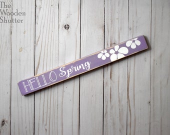 Hello Spring Wooden Shelf Sitter Sign - Easter - Spring - Rustic Spring Sign - Spring Shelf Sitter