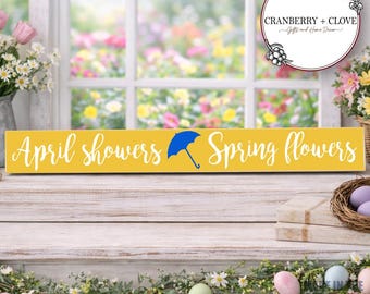 Estante de madera con flores de primavera y lluvias de abril - Decoración rústica de primavera