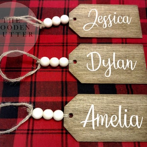 Stocking Tag, Christmas Present Tag, Beaded Wooden Name Tag, Christmas Stocking Tags, Personalized Stocking Name Tags, Wedding Name Tags