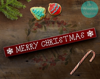 Merry Christmas Wooden Shelf Sitter Sign Christmas Winter Shelf Sitter Snowflakes Shelf Sitter Rustic Winter Sign Winter Decor xmas sign