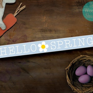 Hello Spring Wooden Shelf Sitter Sign - Easter - Spring - Rustic Spring Sign - Spring Shelf Sitter - Tiered Tray Hello Spring - Spring Tier