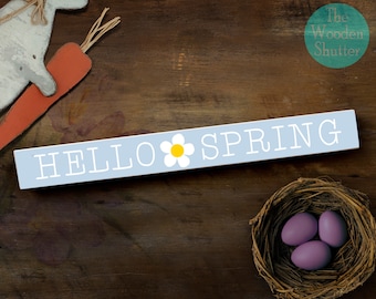 Hello Spring Wooden Shelf Sitter Sign - Easter - Spring - Rustic Spring Sign - Spring Shelf Sitter - Tiered Tray Hello Spring - Spring Tier