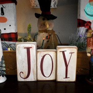 Rustic JOY Block Set: Handcrafted Christmas Decor