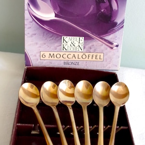 6 Bronze Mocca Spoons KAFFEE KUCHEN In Original Box