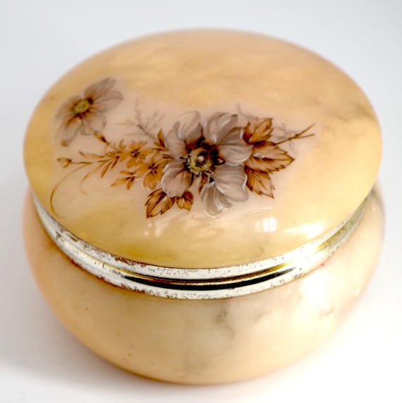 【人気No.1】 Carved Hand Vintage Genuine in Made Box, Jewelry Alabaster 小物入れ