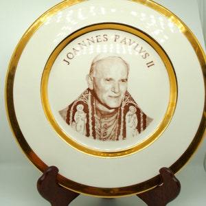Andenkenteller von Papst Johannes Paul II. Aus Knochenporzellan, hergestellt in England. BOWBELL mit Garantie von 22 KT Gold