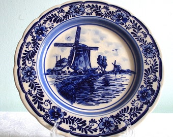 Vintage Delft Blue by Elesva Holland Wall Plate with Windmill Pattern  Hand Painted